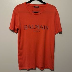 Balmain Paris Red Logo T Shirt
